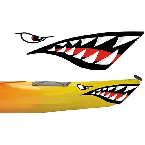 MOOCY 2Pcs Shark Teeth Mouth Kayak Stickers，Kayak Decals Waterproof DIY Funny Graphics Accessories for Kayak Canoe Fishing Boat Car Truck Jet Ski Hobie Dagger Ocean Boat Decoration(Shark-nb)