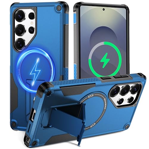 Coque Samsung S25 Ultra MagSafe bleue avec béquille intégrée et protection antichoc robuste
