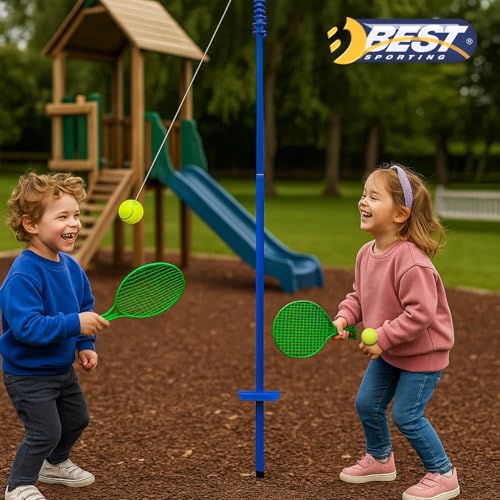 BEST SPORTING Twistball-Set in blau I Circletennis für den Garten I 2 Circle-Tennis Schläger & 1 Swingball I Ball mit Schnur mit Schläger I Gartenspiele für Kinder & Erwachsene