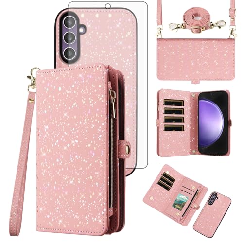 Coque Samsung S23 FE 5G Portefeuille Magnétique Amovible avec Verre Trempé