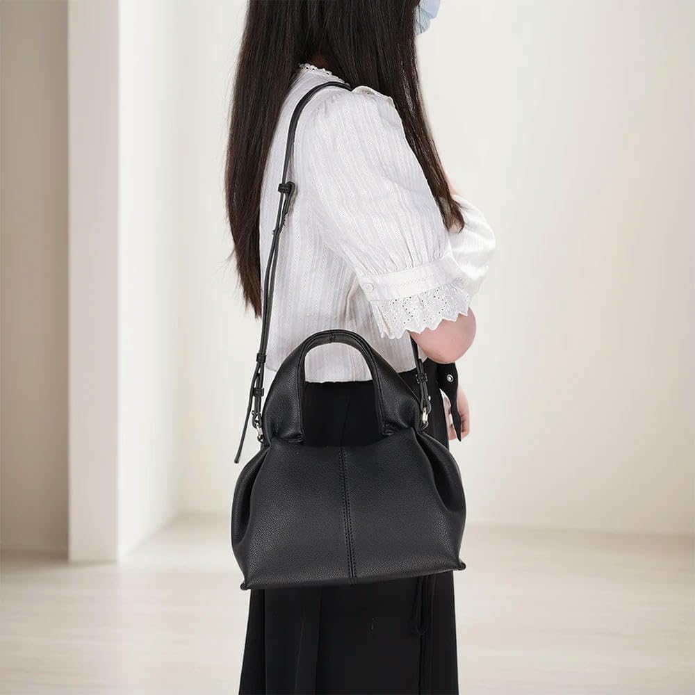 ZBDZSW Cloud Pouch Bag Dumpling Clutch Purse Handbag Leather Tote Shoulder Retro Crossbody Bag Top Handle with Removed Strap Brown