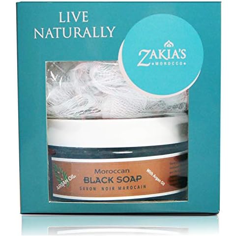 Zakia's Morocco 8 oz Moroccan Black Soap with Argan Oil and Kessa Exfoliating Glove Cover