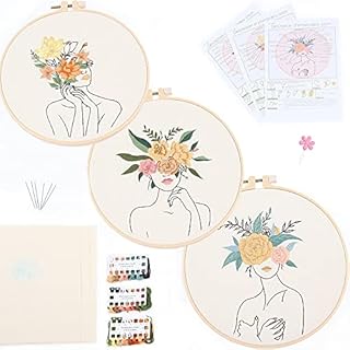 Myfelicity cat Pattern Embroidery kit, 3 Starter Set, Including 3 Embroidery Fabrics with Patterned, Embroidery Threads, Needles, Hoops and Instructions and Other Tools