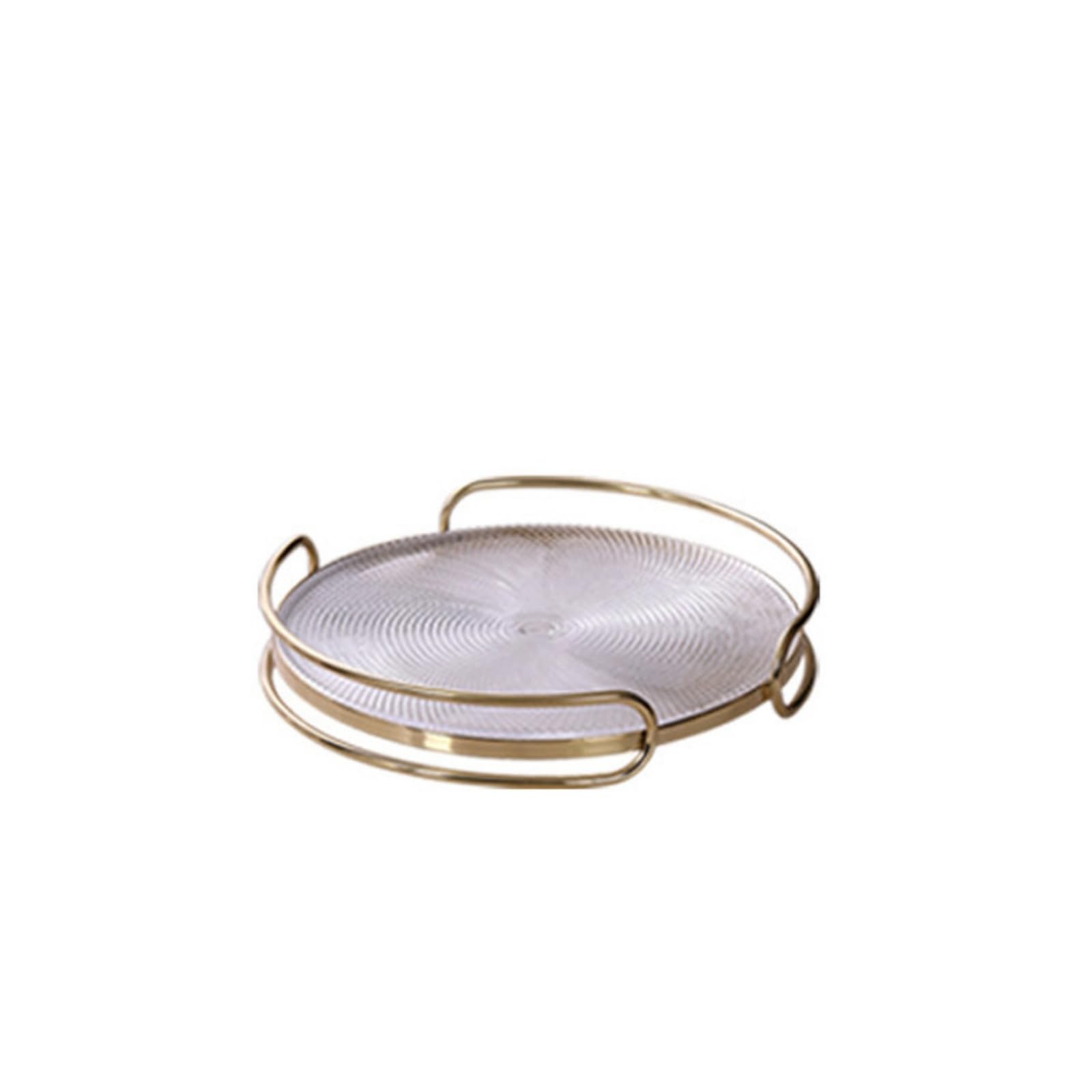Bandeja Redonda para Servir Bandeja Decorativa Bandeja de Vidrio Bandeja con Asas Bandeja Metálica con Marco Estilizado y Cristal Adecuada para Servir