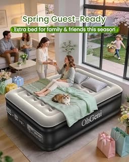 OhGeni 20" Full Air Mattress with Built in Pump, Blow up Mattresses, Colchones Inflables Airbed for Guests, Ideal for Elder People Home Use, Knee-Friendly Design, 600LBS