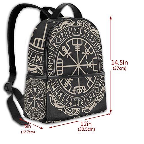 Unisex Backpack Multipurpose Rucksack Backpacks Big Capacity Backpack Black Celtic Viking Design Magical Runic Compass Vegvisir In The Circle Of Norse Runes And Dragons Tattoo Decorative4