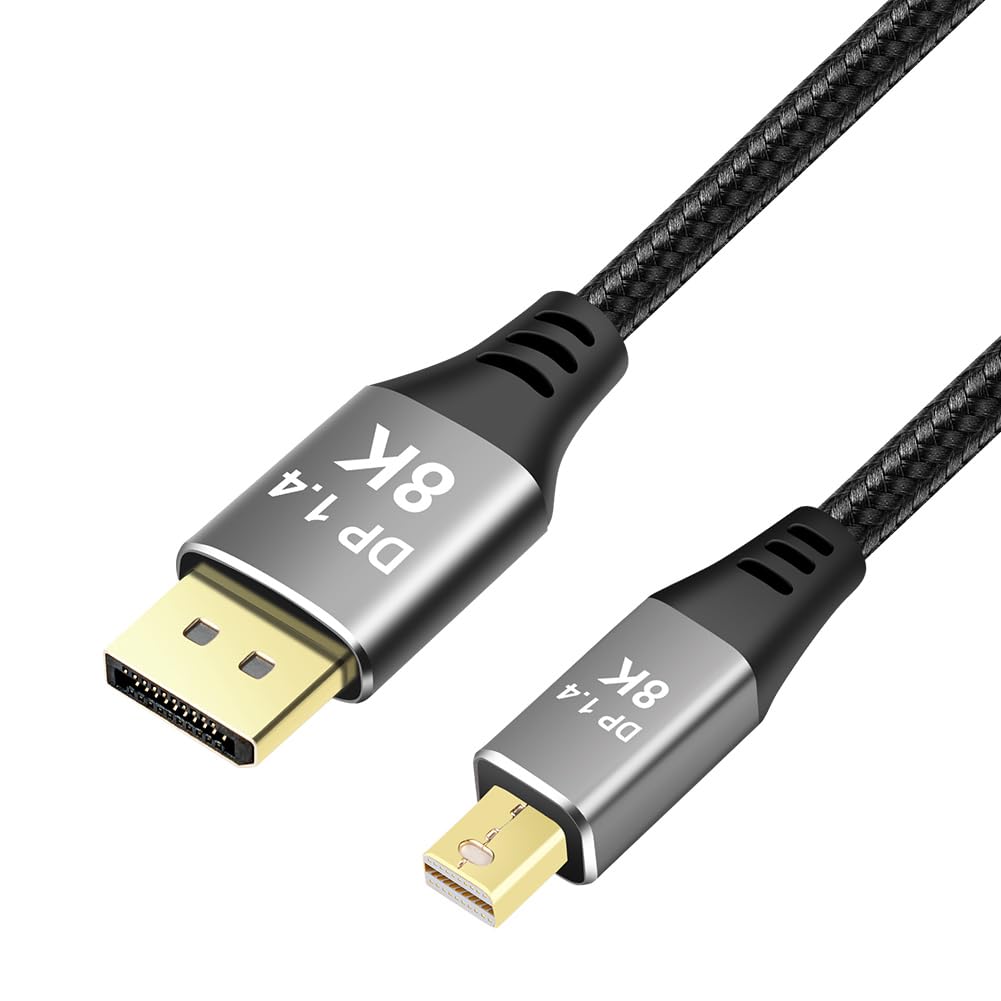 AXFEE Cable DisplayPort, 2 m 8 K 1,4 cable Mini DisplayPort a HDMI soporta 4 k@144 Hz/165 Hz, 2 k@240 Hz, 8 k@60 Hz, compatible con monitor de juego, tarjeta gráfica, TV, PC, ordenador portátil