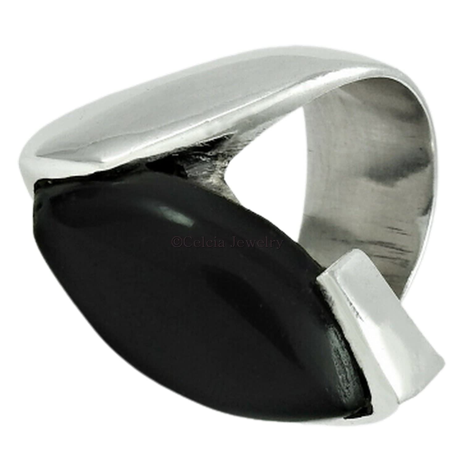 anillo banda de piedras preciosas de ónix negro natural, plata de ley 925 maciza, joyería de diseño unisex hecha a mano, anillo declaración, anillo boda, regalo de cumpleaños, regalos para papá mamá