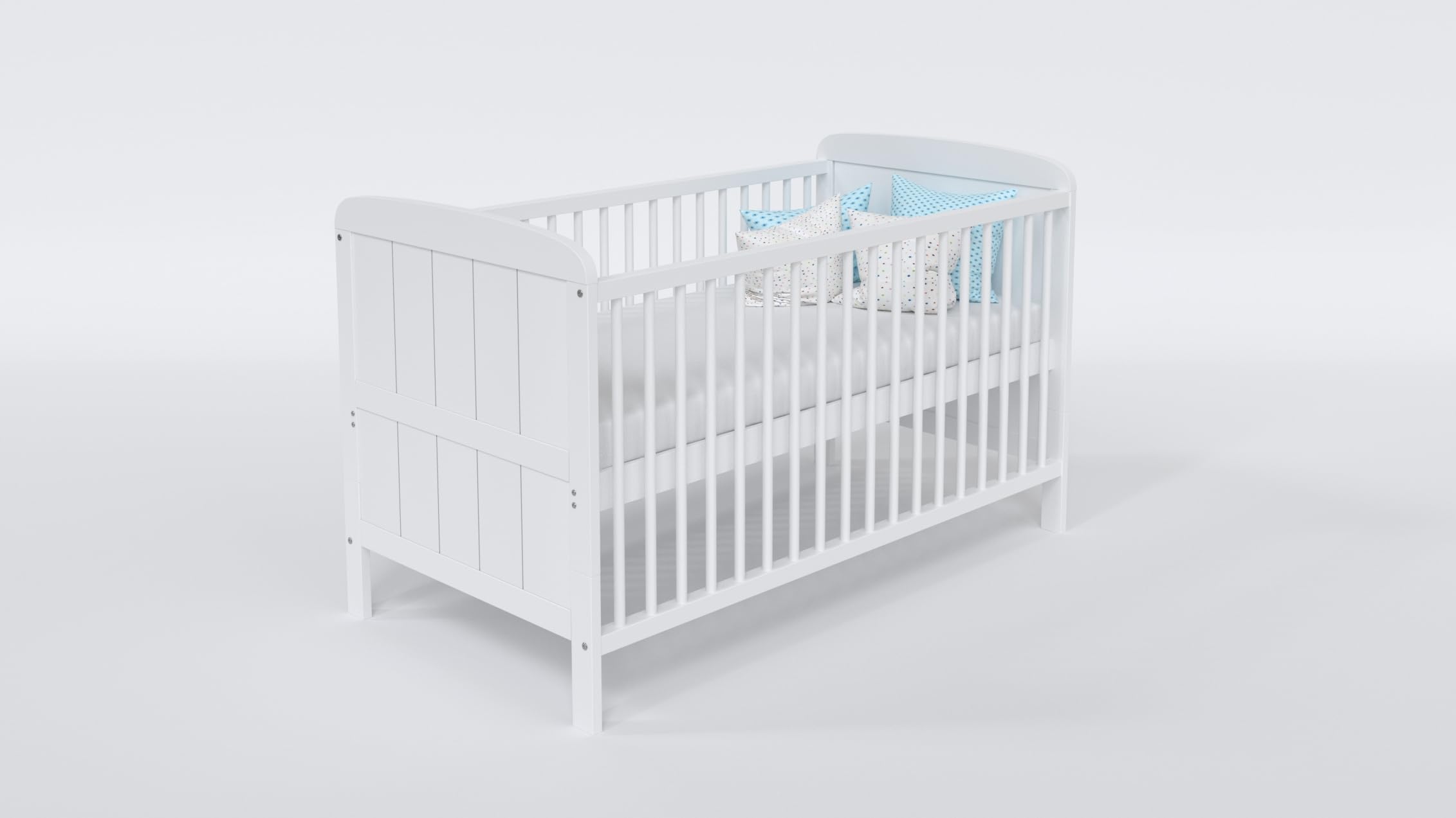 Love For Sleep Cuna Bebé 70x140 cm Convertible en Cama Junior – Cama Infantil Evolutiva Blanca de Madera con 2 Barandillas Anticaída, Modelo Maddox