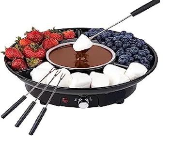 SHOPZILLA Electric Fondue Pot Set - Chocolate Fondue Kit - Temperature Control, Detachable Serving Trays
