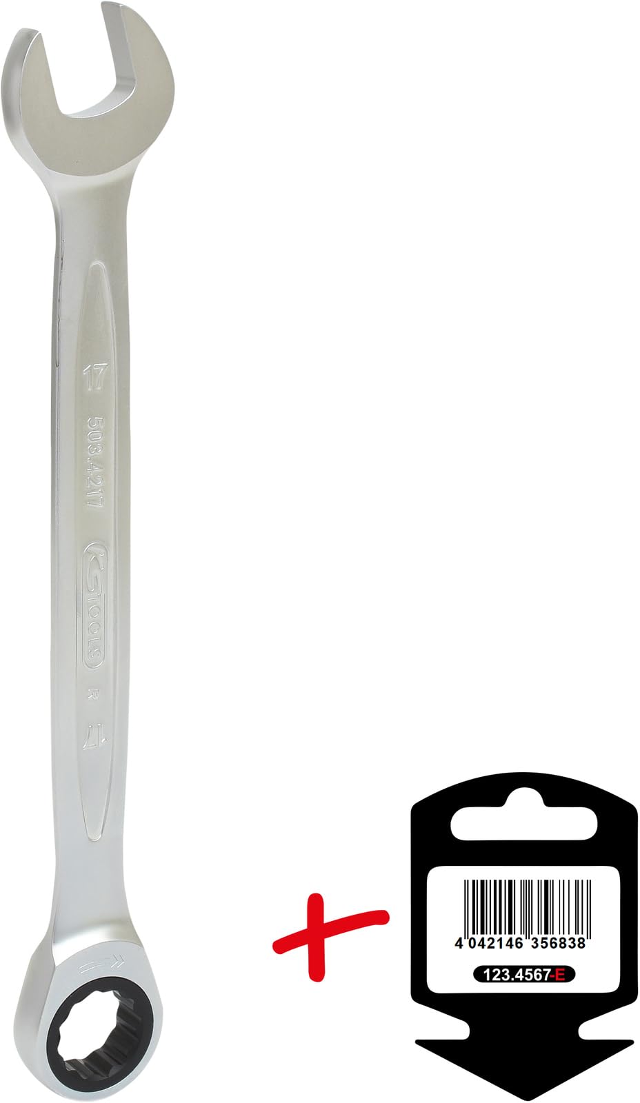 KS Tools 503.4640-E Mini Clé Mixte à Cliquet Reversible CHROMEplus , 72 Dents 17 Mm, Sur Support