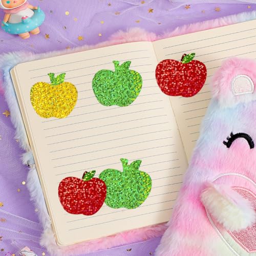 Image of 500Pcs Back to School Apples Stickers Roll 3 Colors Laser Apples Sparkly 1.5in Waterproof Decals Self-Adhesive Stickers for Envelope Scrapbook Decor First Day of School Party Supplies