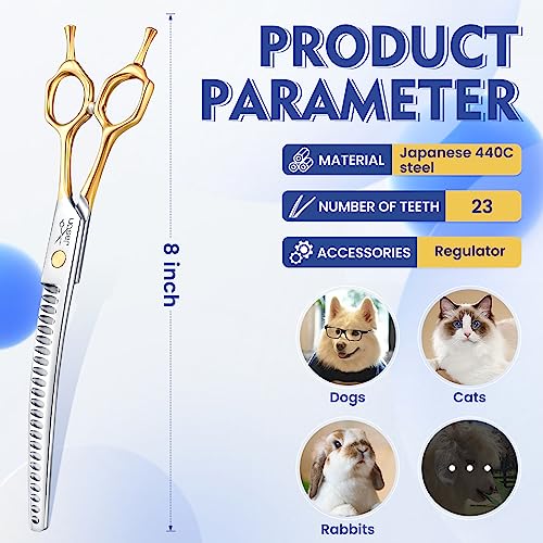 JASON 8 Inch Curved Chunker Scissors for Dog 23 Teeth Professional Downward Curved Chunker Shears Japanese 440C Stainless Steel Dog Grooming Scissor with Symmetrical Handle - Image 3