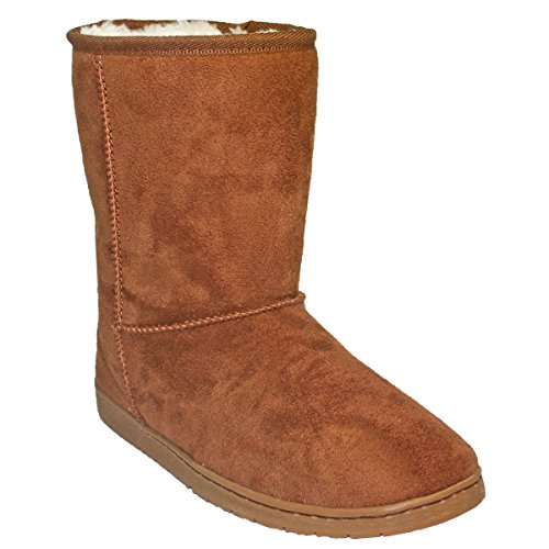 DAWGS Womens 9 Inch Faux Shearling Microfiber Vegan Boots (Chestnut, Size 8)
