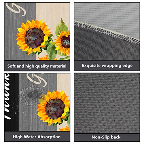 Black Kitchen Rugs and Mats Sets of 2 Pieces Funny Kitchen Decoration Non Slip Super Absorbent Kitchen Mat Runner Rug for Sink,Hallway,Laundry Room (Sunflower - Image 4