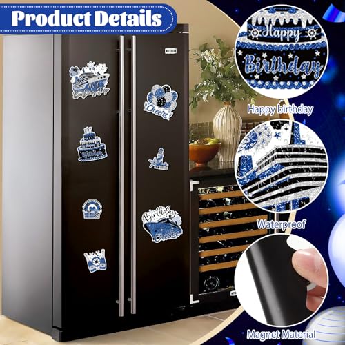 Imanes decorativos 'Happy Birthday' azul plateado negro miniatura 2