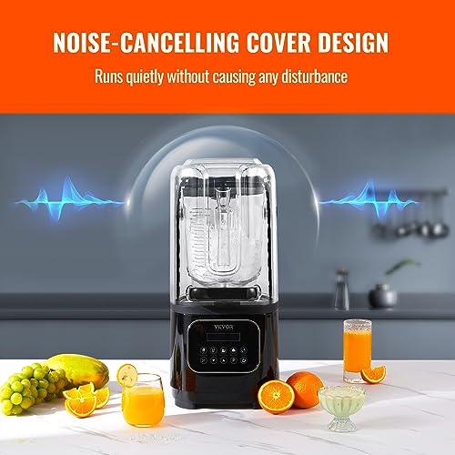 Image of VEVOR Professional Blender with Shield, Commercial Countertop Blenders, 68 oz Jar Blender Combo, Stainless Steel 9 Speed & 5 Functions Blenders, for Shakes, Smoothies, Peree, and Crush Ice, Black