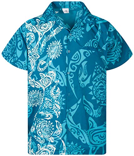 King Kameha Funky Camisa-Hawaiana, Manga-Corta, Maori-Wedding, Turquesa, XXL