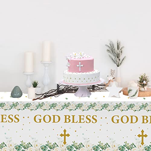 Makarios 3 Pcs. Baptism Tablecloths - God Bless, Cross, First Communion (Green)