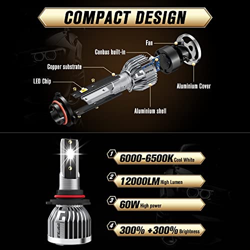Image of Led Headlight Bulbs, compatible with (2011-2016) Jeep Grand Cherokee led headlights, 9005 /hb3 High Beam & h11 /h8 /h9 Low Beam LED Headlight Bulbs, Pack of 4