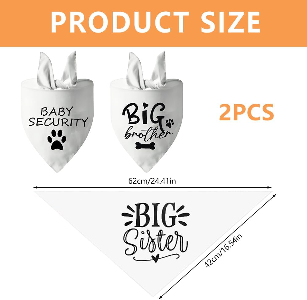2 Pcs Dog Bandanas White Triangle Pregnancy Announcement Bandana for Dogs Large Pet Scarf with Big Brother Pet Costume Accessories Dog Gifts 3