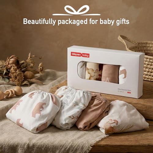 Image of Gllquen Baby Bedside Sleeper Bassinet Sheets 33x20 Inch 4 Pack Girl Boy | Soft OEKO-TEX Certified Bassinet Crib Sheet, Compatible with Baby Delight, Newton Rectangle Bassinet Mattress, Bear