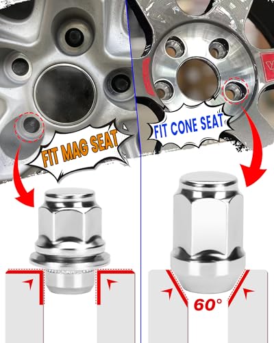 M12x1.5 Mag Lug Nuts,24pc Washer Lug Nuts for Toyota Tacoma Camry Sienna 4runner Corolla RAV4 Lexus,13/16\"(21mm) Hex 12x1.5 Factory Closed End Mag Seat Chrome OE Wheel Lugnuts Fit Mitsubishi Scion - Thumbnail 4