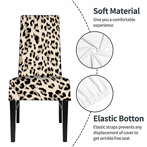 Numland NUMLAND-TT-A49 1 Pack Leopard Skin Dining Room Chair Covers Cheetah Tiger Wild Animal Beige Brown Spotted Short Stretchable Polyester Removable Washable thumb #3