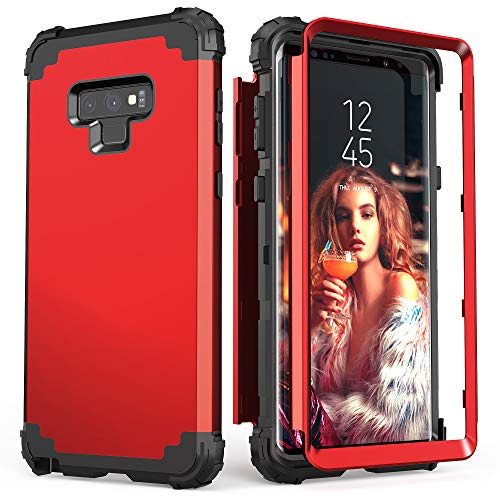 IDweel for Galaxy Note 9 Case, 3 in 1 Shockproof Slim Hybrid Heavy Duty Protection Hard PC Cover Soft Silicone Rugged Bumper Full Body Cover for Galaxy Note 9, Red