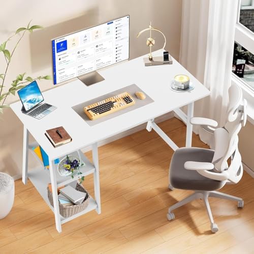 ROYHEN Escritorio con 2 estantes,Escritorio Blanco con 2 Estantes...