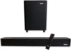 Kit Soundbar e Subwoofer Som de Cinema 2.1 Canais e Tecnologia Imersiva Entrada Óptica Coaxial USB e BT Acompanha Controle - Tomate