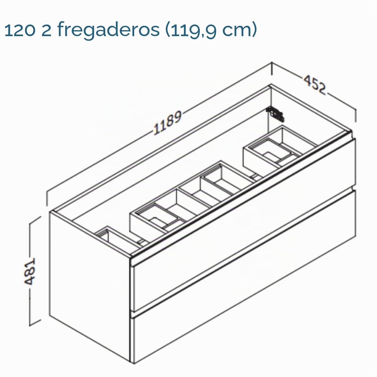 Mueble de Baño Suspendido 120cm con Lavabo Cerámico 2 Senos | Mueble Baño Colgado Pared con Lavabo Doble Seno de 2 Cajones con Cierre Amortiguado y Organizador (Roble Natural)