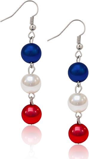 Independence Day Earrings Gifts for Women, Red White and Blue Dangle Beads Earrings, 4th of July Independence Day Earrings Gifts for Women, Red White and Blue Dangle Beads Earrings, 4th of July - Chic 4th of July Outfit Ideas: Classy Red, White & Blue Summer Fashion