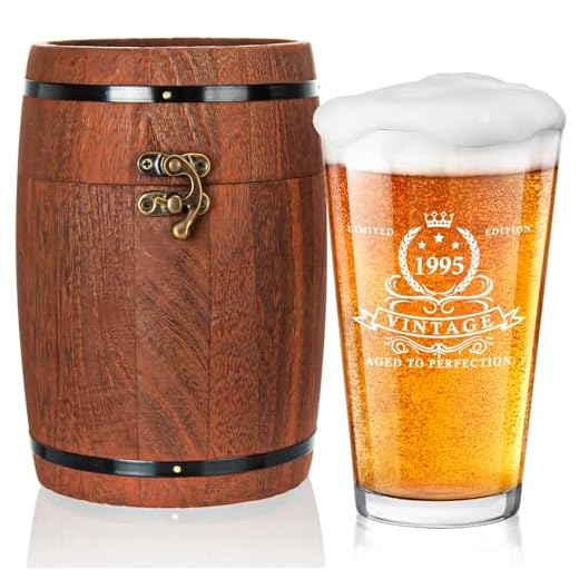 LIGHTEN LIFE Verre à bière 1995 dans une boîte en forme de tonneau pour 30e anniversaire pour homme de 30 ans, cadeau pour papa, mari
