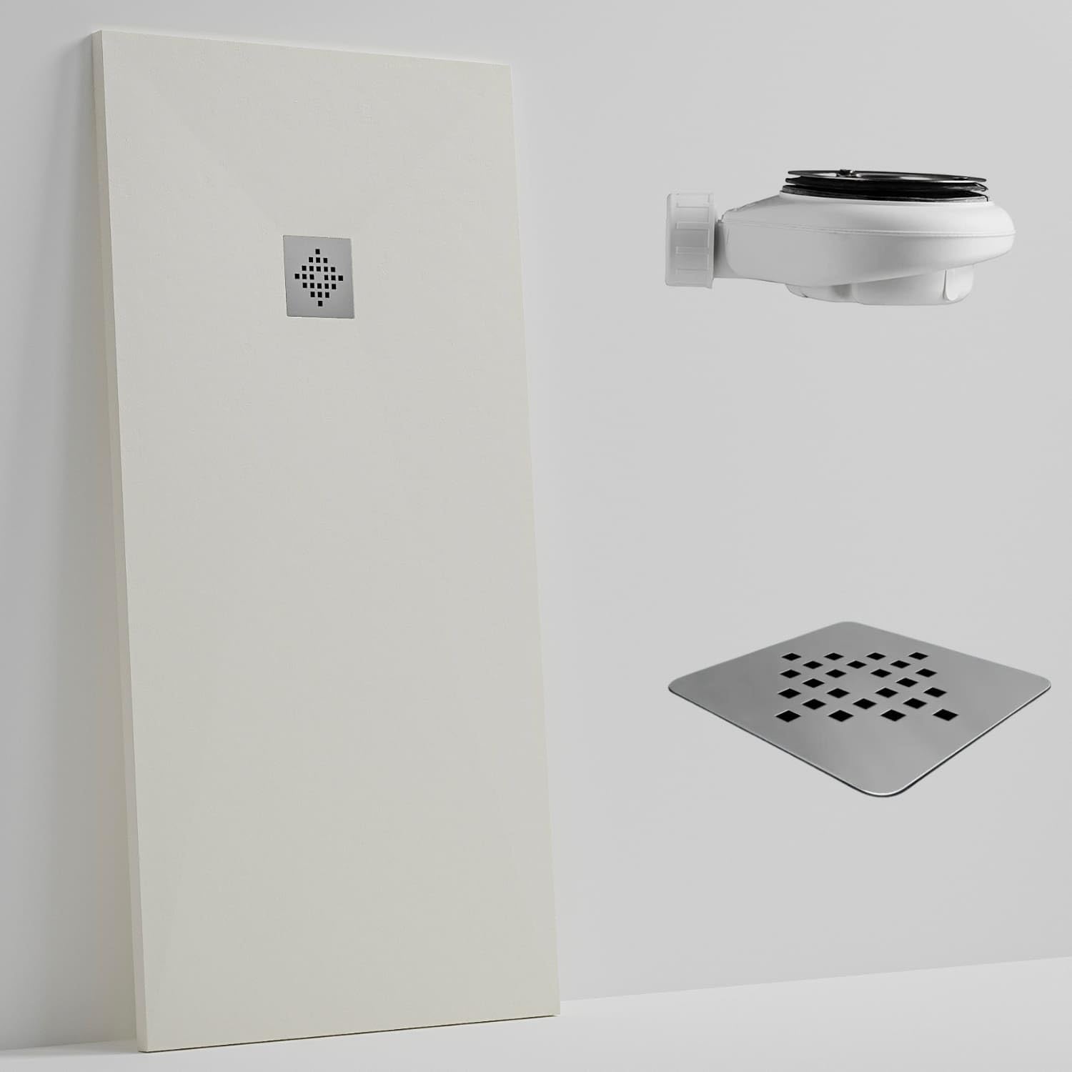 SOULHOME Brodzik prysznicowy– Żywica– Gel Coat– Gładki Jedwab tekstura – Antypoślizgowy – Kolor intensywnie kremowy – 150x90- Niski 3 cm– Z dodatkowym syfonem – Standard