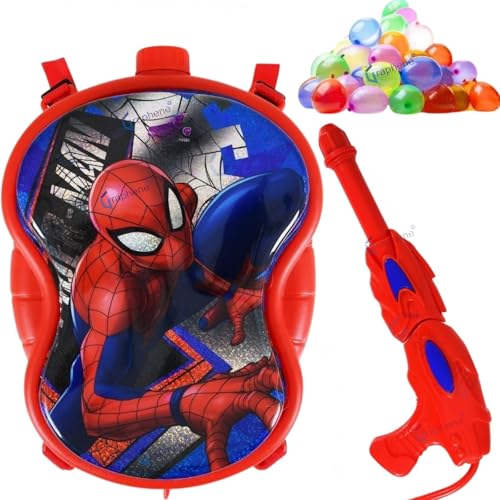 Image of GRAPHENE 3.4L Holi Pichkari Water Gun with 100 Balloons High Pressure Backpack Red Water Tank Pichkari Powerful Water Spray Pistol Gun for Kids Boys & Girls Summer Pool Party Water Pistol