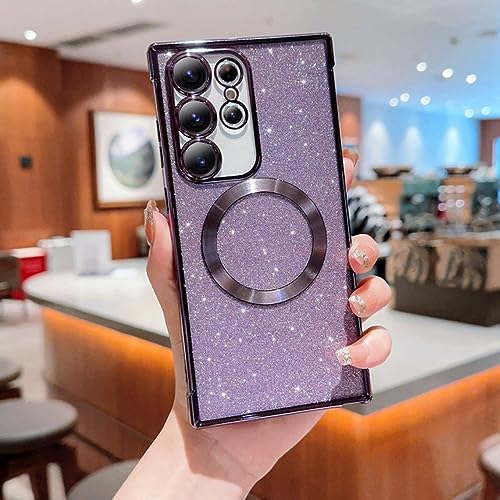 Étui à paillettes pour Samsung Galaxy S23 Ultra et S22 S21 Coque violette de luxe