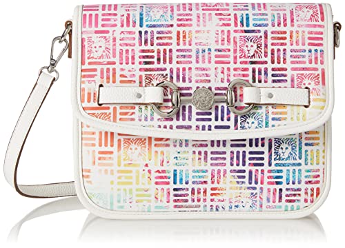 Anne Klein Flap Crossbody w/Horse bit, Ombre Rainbow Lion Logo Print/Anne White