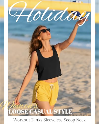 Huukeay 3 Pack Women's Cotton Crop Tops Sleeveless Scoop Neck Loose Fit Tank Tops Cropped Workout Tanks Summer Basic Shirts3