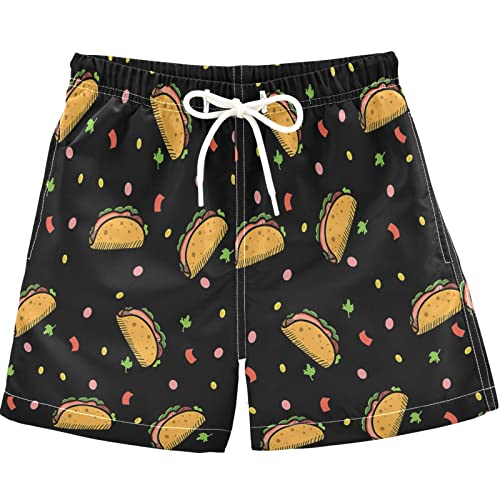 visesunny Summer Boy's Beach Shorts Quick Dry Soft Drawsting Swim Trunks Raining Taco Food Baby Boy Bathing Suit with Pockets