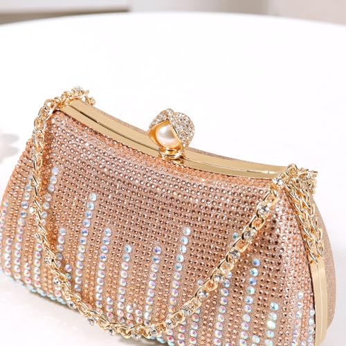 Dreubea Womens Fashion Rhinestone Evening Handbag with Chain Shiny Tote Clutch Bag3