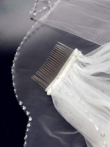 image for Passat Pale Ivory 2 Tiers Fingertip short vintage Wedding veils With B