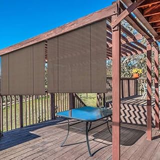 Windscreen4less Exterior Roller Shade Outdoor Patio Roll Up Shade Blinds for Porch Pergola Deck Backyard 6’ W x 6’ L Brown