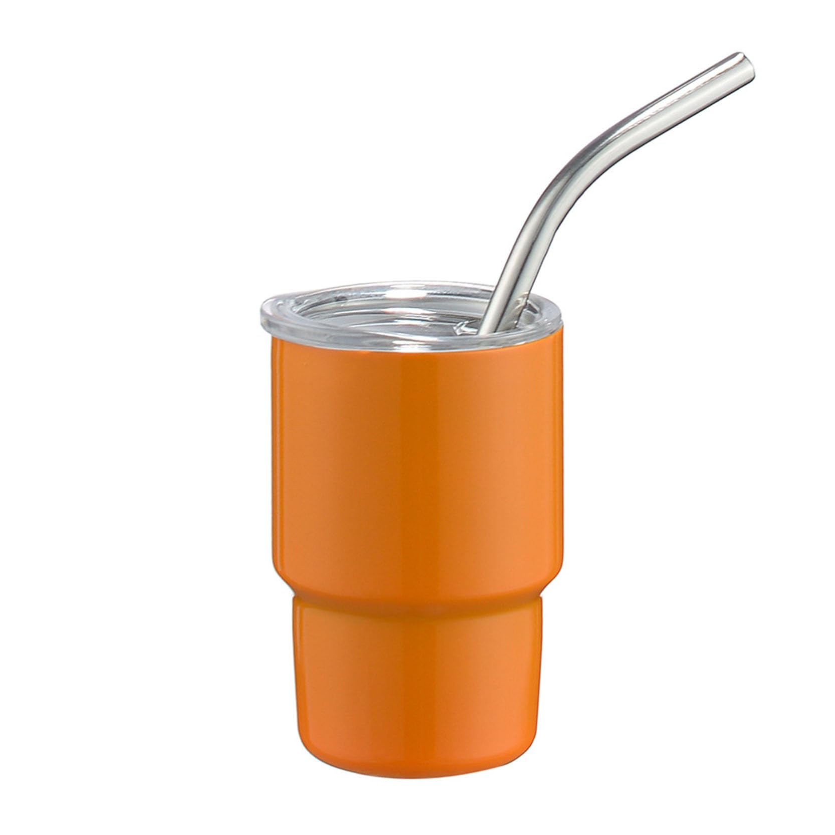 Paquet de 6 Verres à Shot avec Couvercle et Paille, Mini Verres à Shot à Double paroi par Sublimation de 2 oz, Petits gobelets en Acier Inoxydable,Orange-2oz