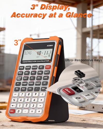 Image of Construction Calculator with Writing Tablet Industrial & Scientific ROATEE Engineering Calculator for Contractor, Concrete Pocket Feet-inch-Fraction Tools for Carpenters, Framer, Remodeler, Silver