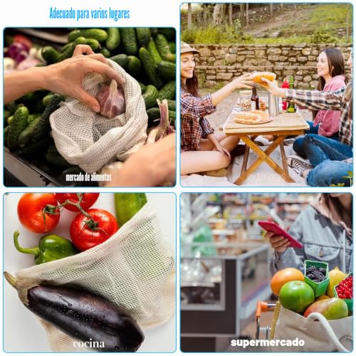 Miniatura 6 de Tiesome Bolsas De Malla Reutilizables, 6 Unidades, 3 Tamaños, Algodón, Lavables, Duraderas, Con Cordón, Resistente, Transparente, Para Comestibles De Verduras 2l, 2m, 2s