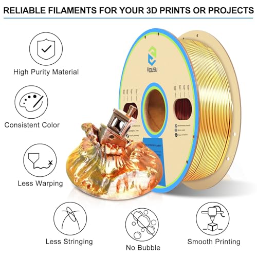 Image of YOUSU 3D Printer Filament Triple Color Silk PLA Filament 1.75mm,Silk PLA Gold Copper Black 3D Printing Filament Bundle, 1kg / 2.2lbs