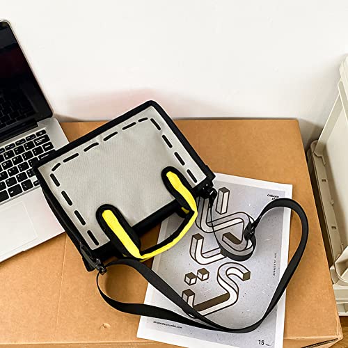 ARVALOLET Frauen Comic Casual Top-Griff Taschen Sommer Kontrast Farben Verstellbare Riemen Kuriertaschen, grau, 24x18x8cm/9.45x7.09x3.15in