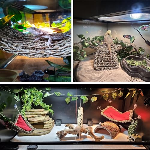 Image of Reptile Hammock,Large Lizard Lounger,Bearded Dragon Tank Accessories Natural Seagrass Hammocks Hanging Flexible Climbing Vines Decoration for Gecko Snakes Chameleon(4 PCS)