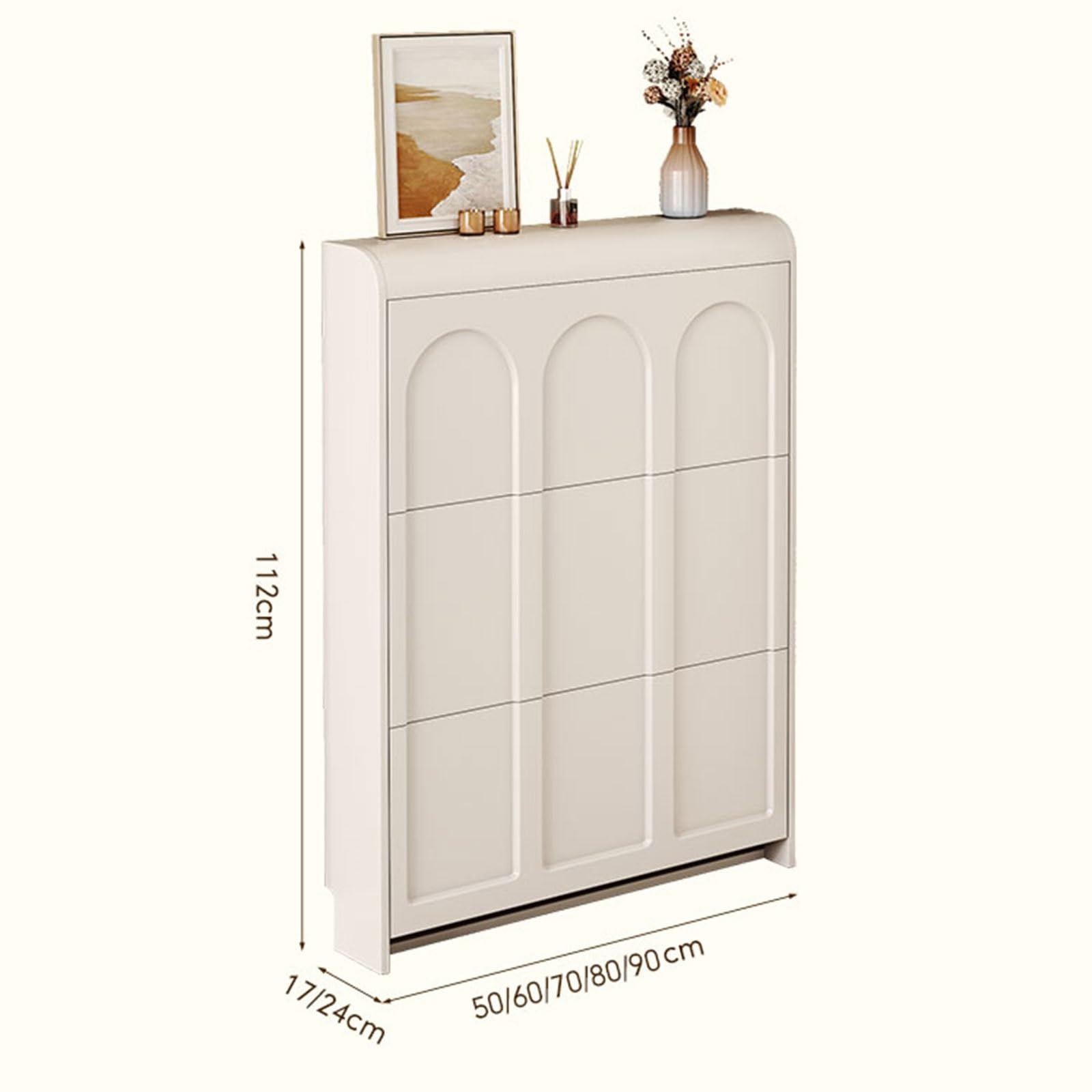 Schoenenkast Wit met 3 Klapvakken 15cm Dik, Schoenrekken Houten Meubeleenheid voor 12-15 Paar Schoenen, voor Entree, 100 x 15 x 109 cm (Size : 60 * 15 * 109cm